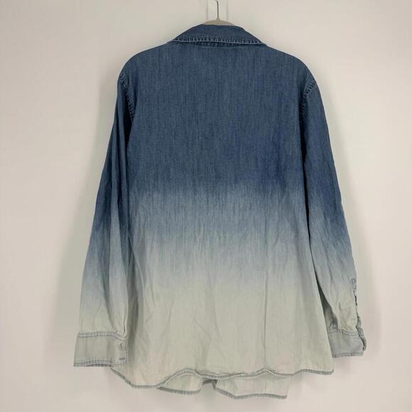 Talbots Shirt 2x blue white ombre chambray button up coastal beachy plus office - Picture 5 of 5
